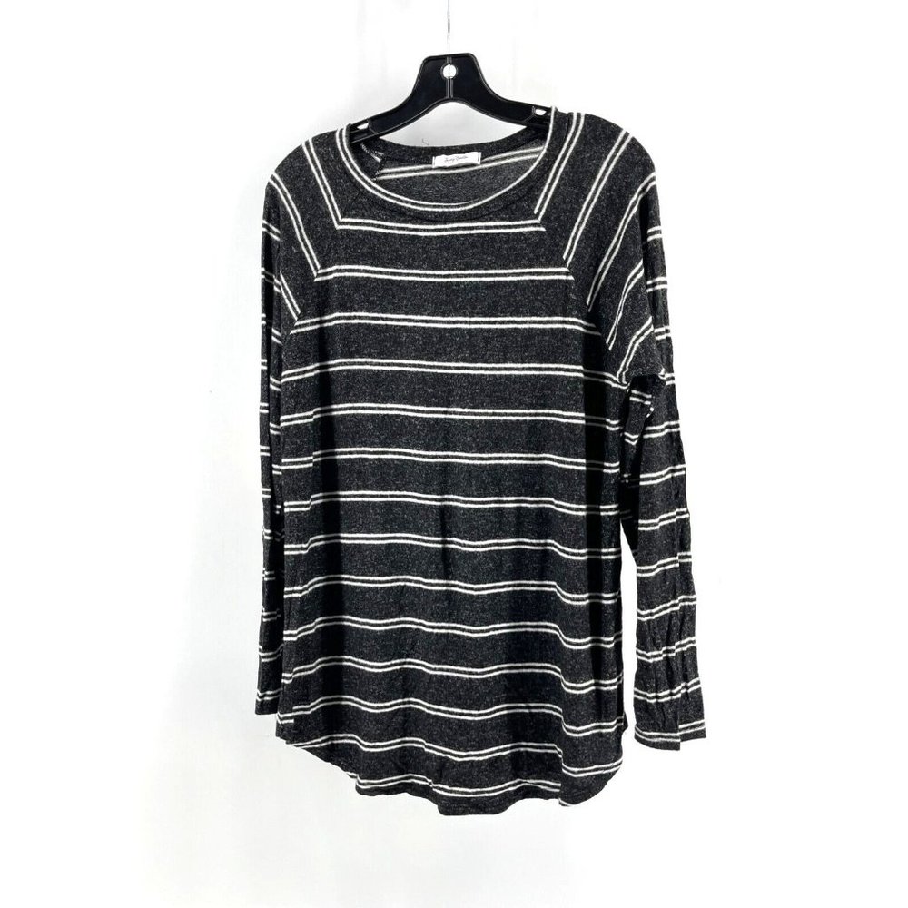 Jenny Boston Gray Striped Long Sleeve Elbow Patch Knit Tunic Sweater Size Small